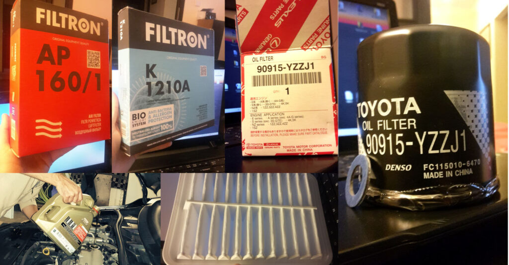Zestaw filtrów Filtron i olej  Castrol 5W30 do Corolli E15